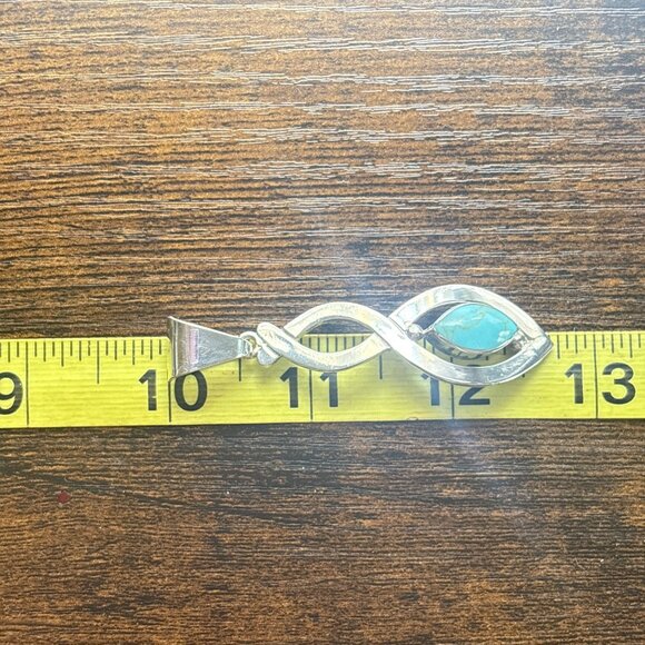 VTG Sterling Silver 925 Turquoise Marquise Interwoven Pendant Size 2.5" Length - Picture 8 of 10